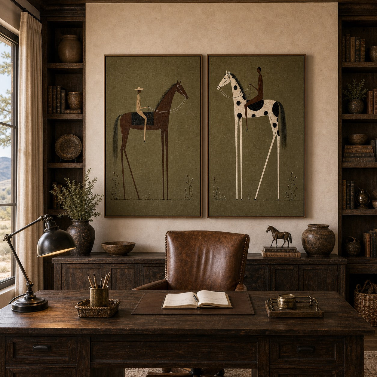Prairie Pair - Hand-Painted Western Horse Diptych Wall Art
