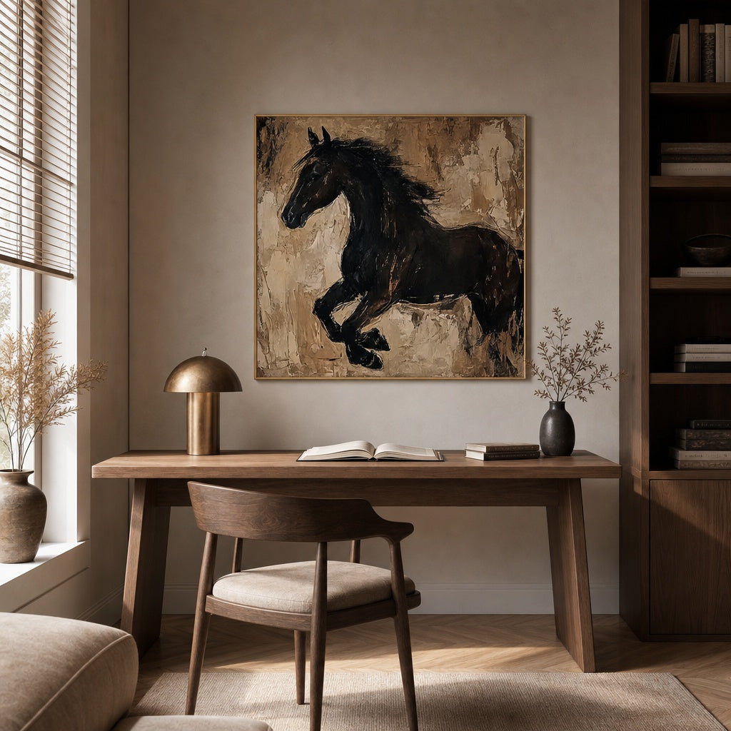 Black Horse Abstract Equestrian Painting