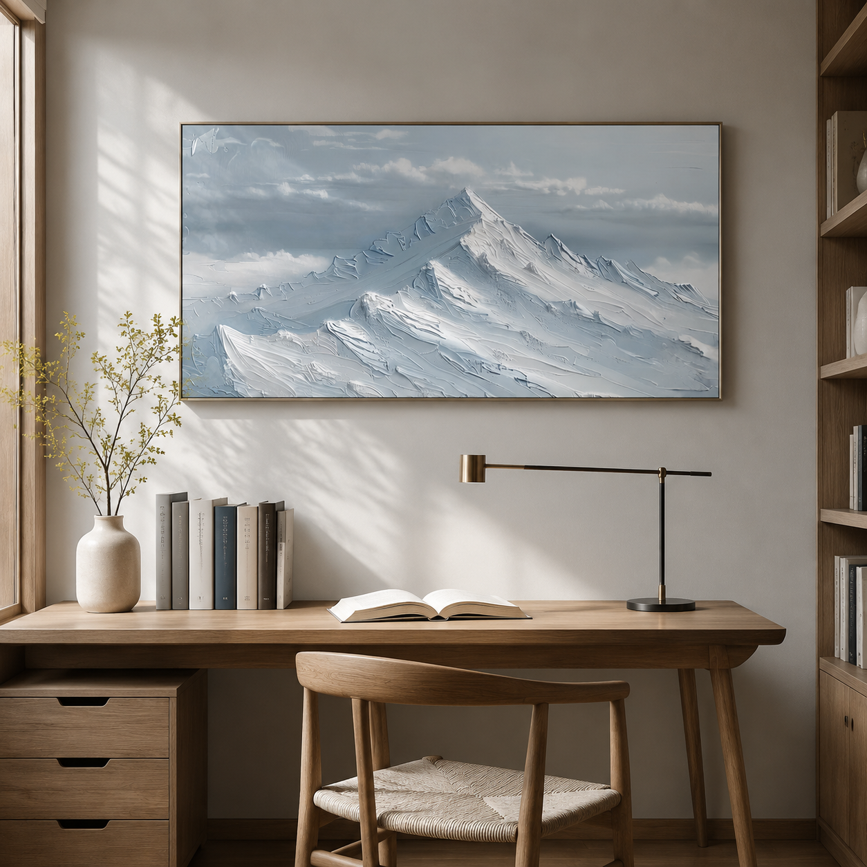 Blue Snow Mountain Peaks – Textured Alpine Landscape Painting