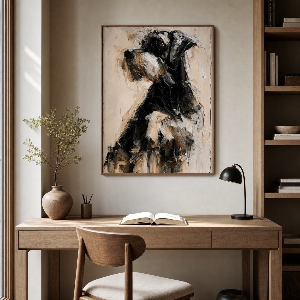 Black and White Dog Textured Portrait Painting