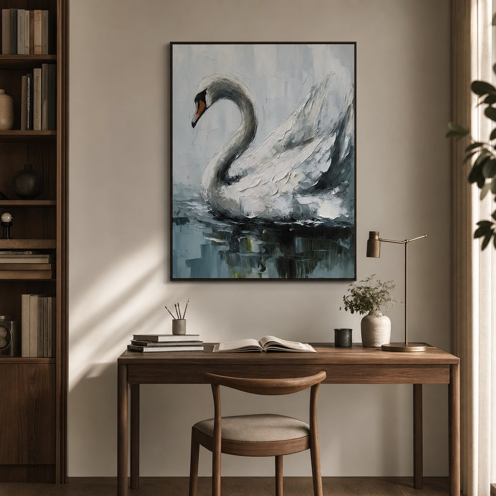 White Swan Lake Textured Painting