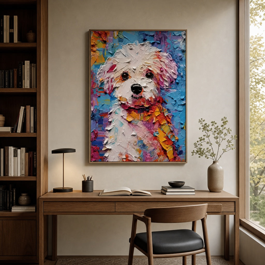 Colorful White Puppy Portrait Painting