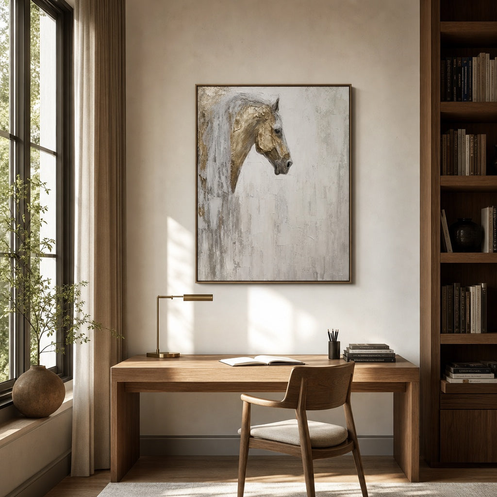 White Horse Minimalist Portrait Painting