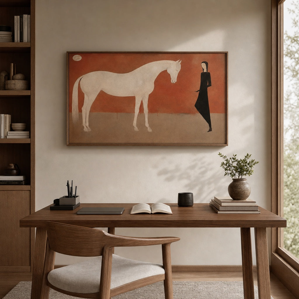 White Horse Minimalist Abstract Painting
