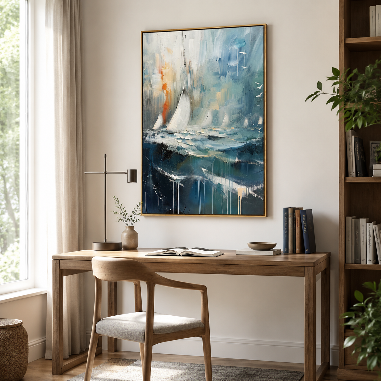 Sailing Through Blue – Abstract Sailboat Seascape Painting