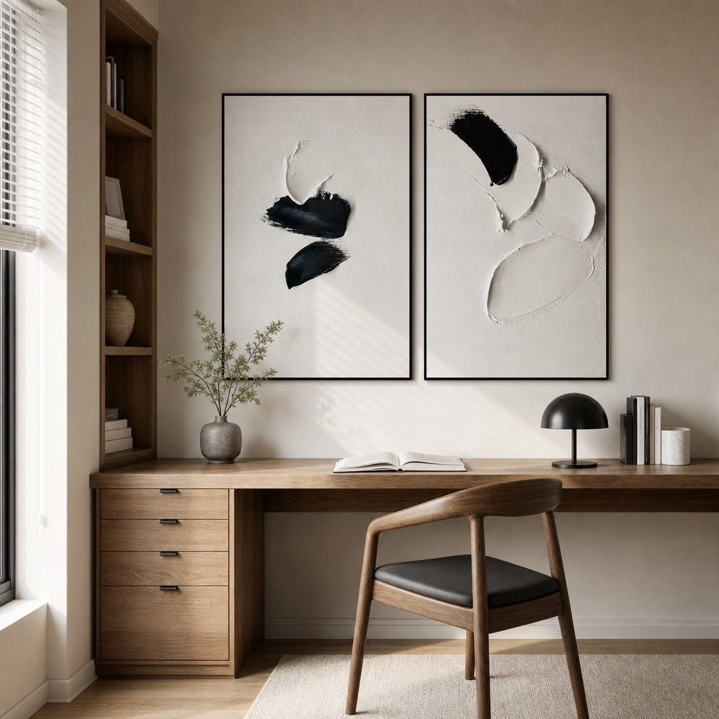Monochrome Organic Gesture Diptych