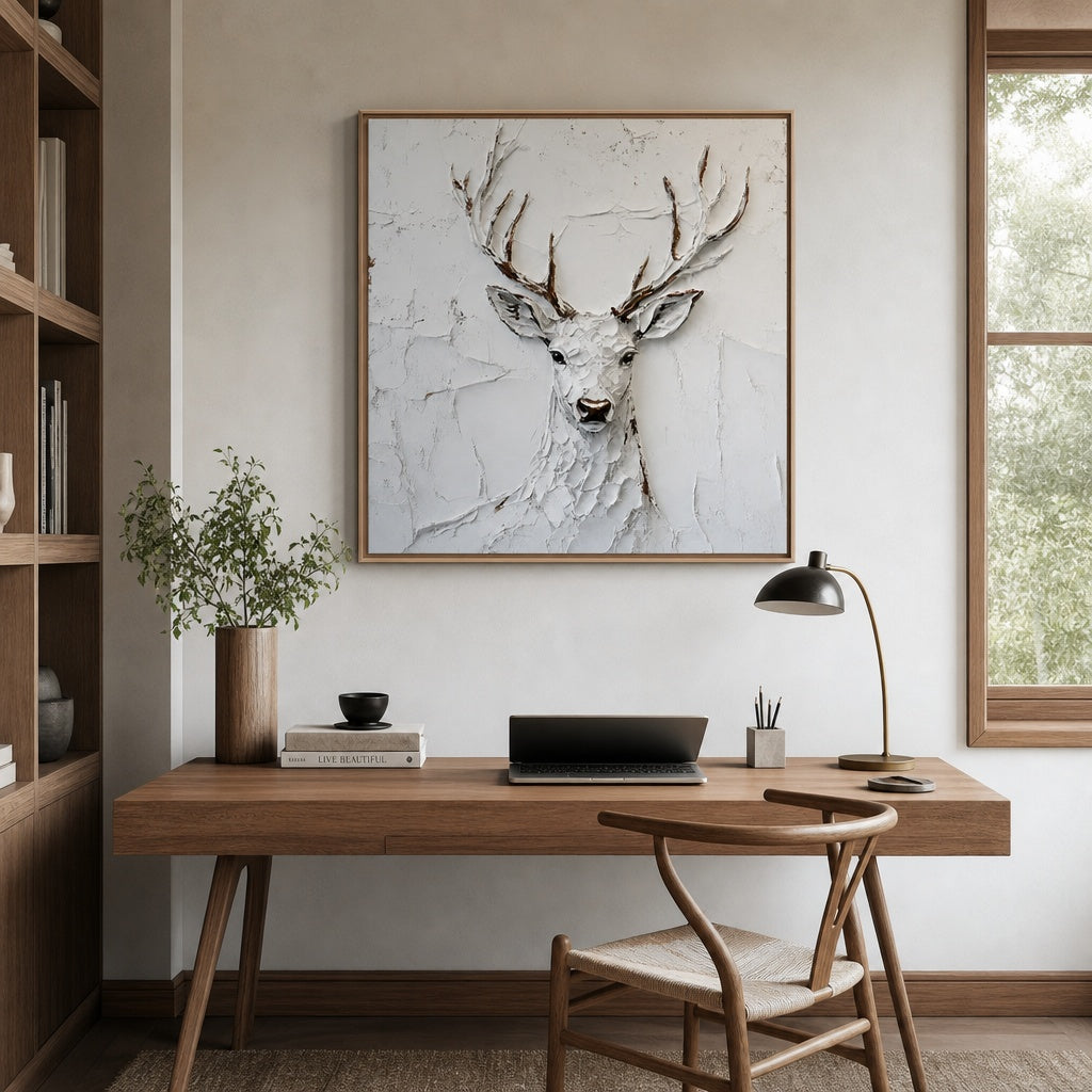 Textured White Deer Portrait