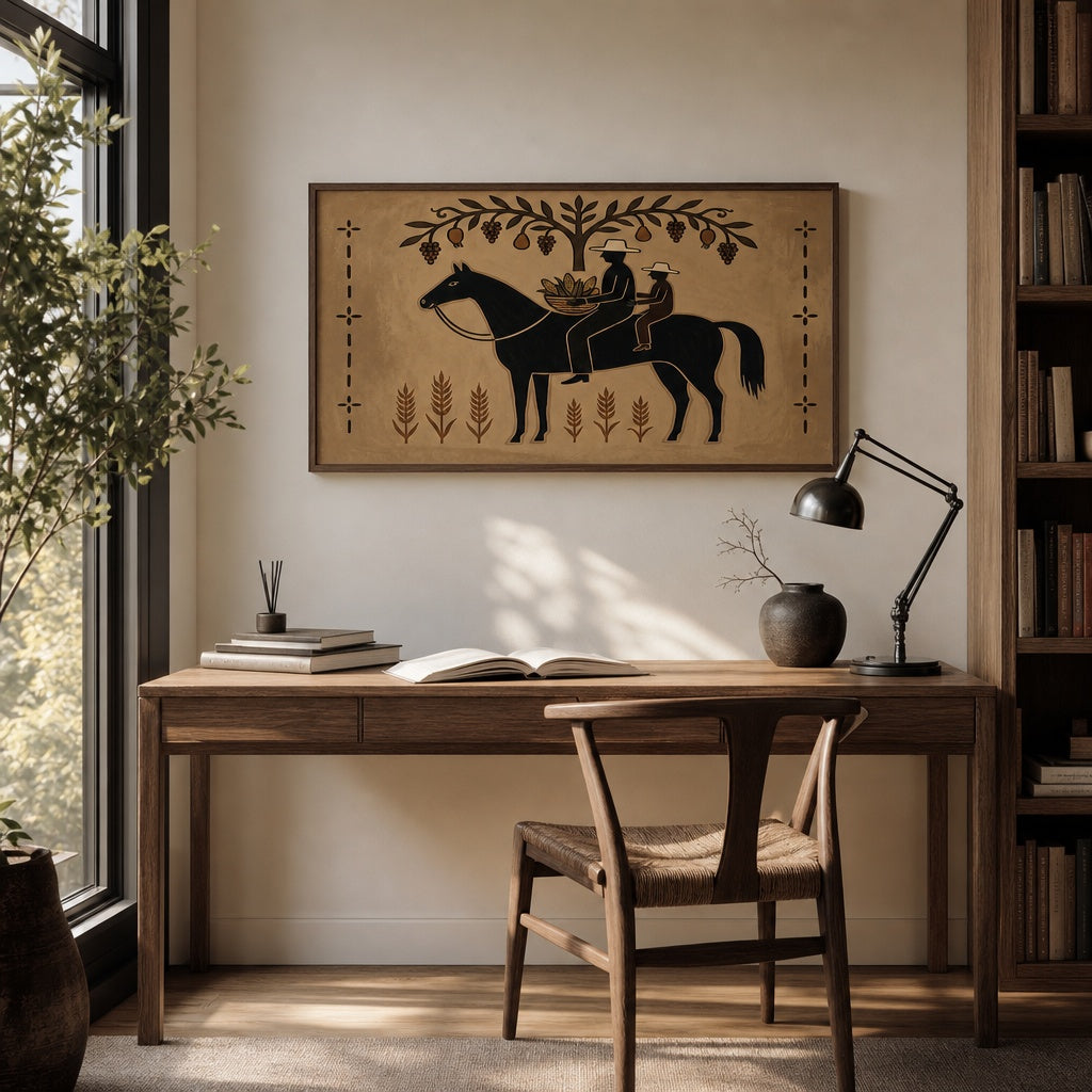Vintage Horse Rider Farmhouse Painting