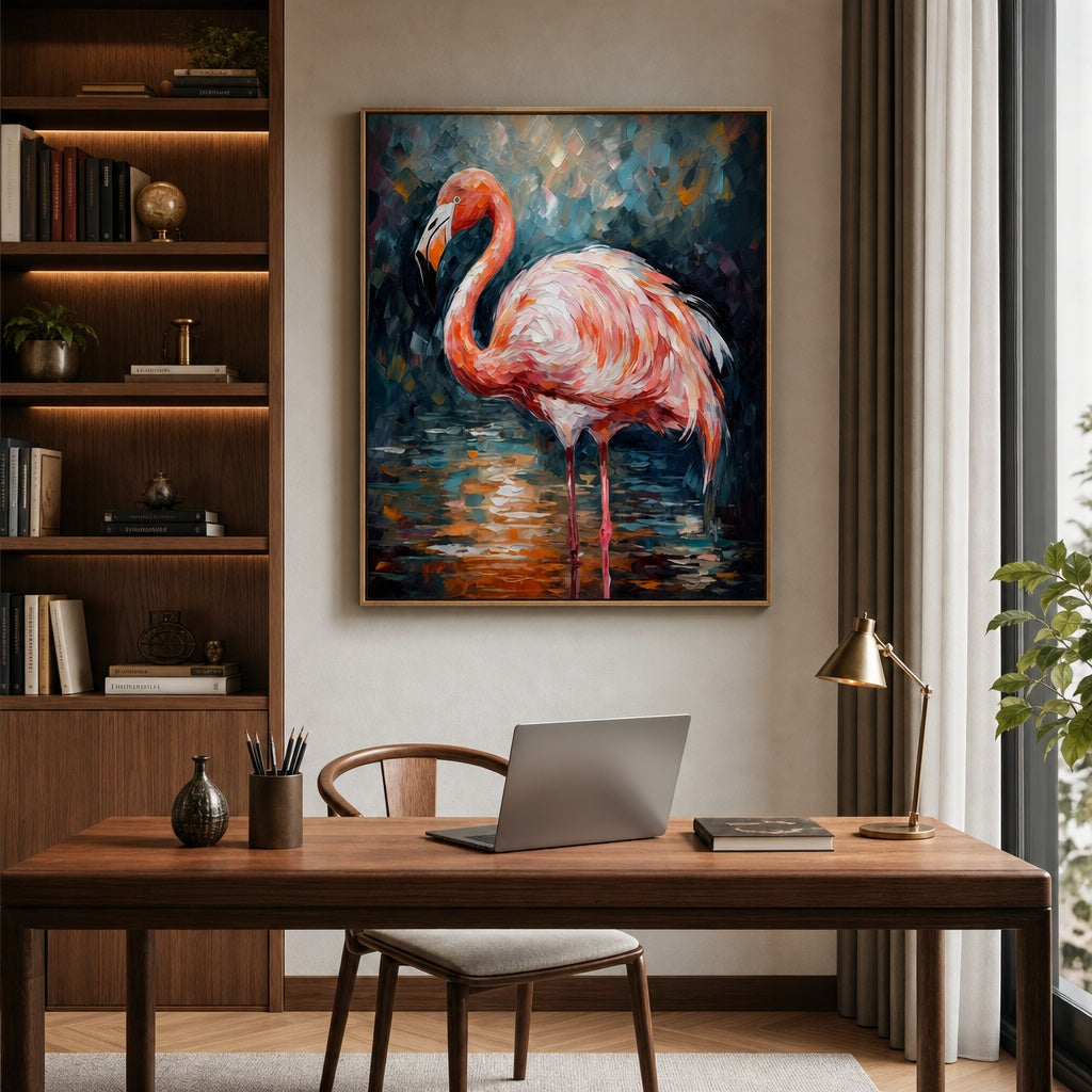 Pink Flamingo Coastal Bird Painting