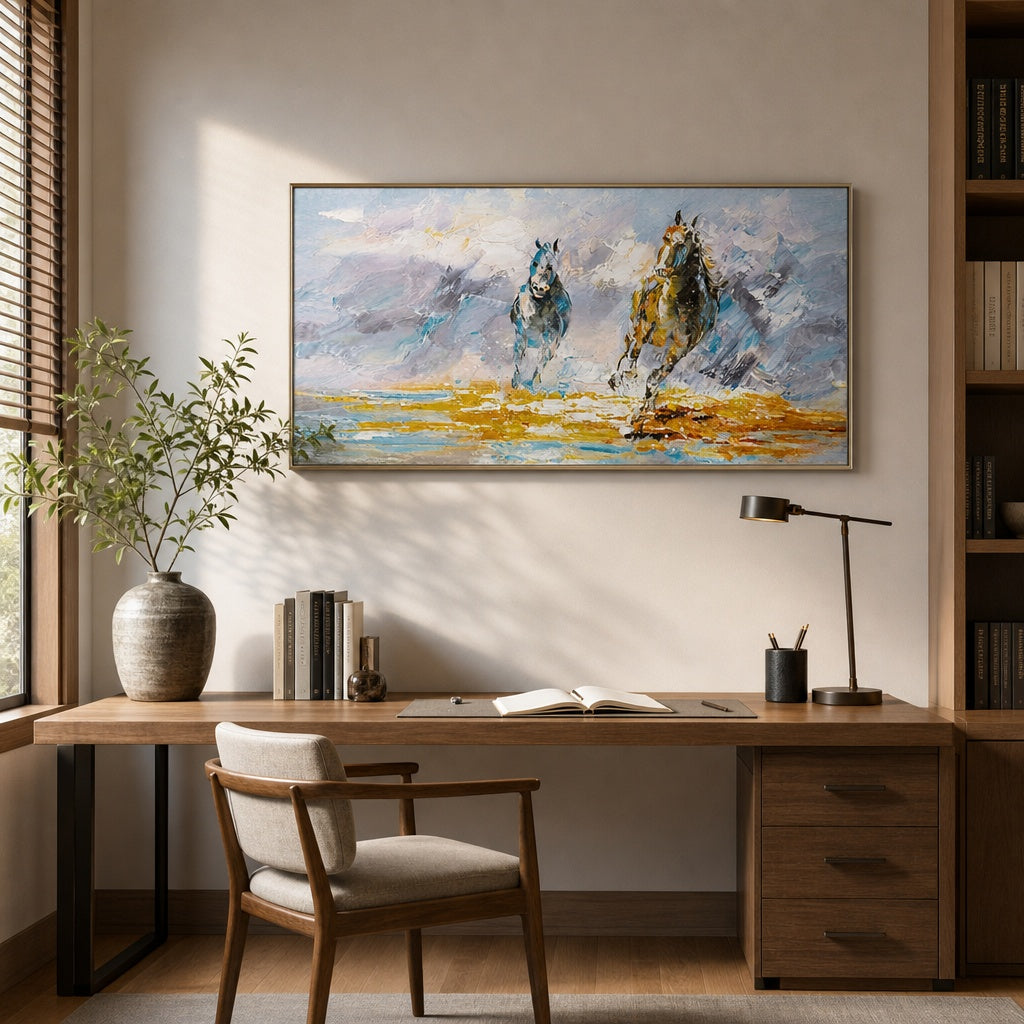 Running Horses Coastal Landscape Painting