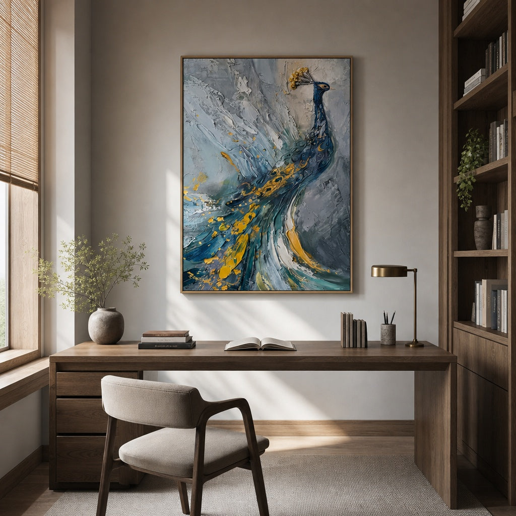 Blue Peacock Textured Abstract Painting