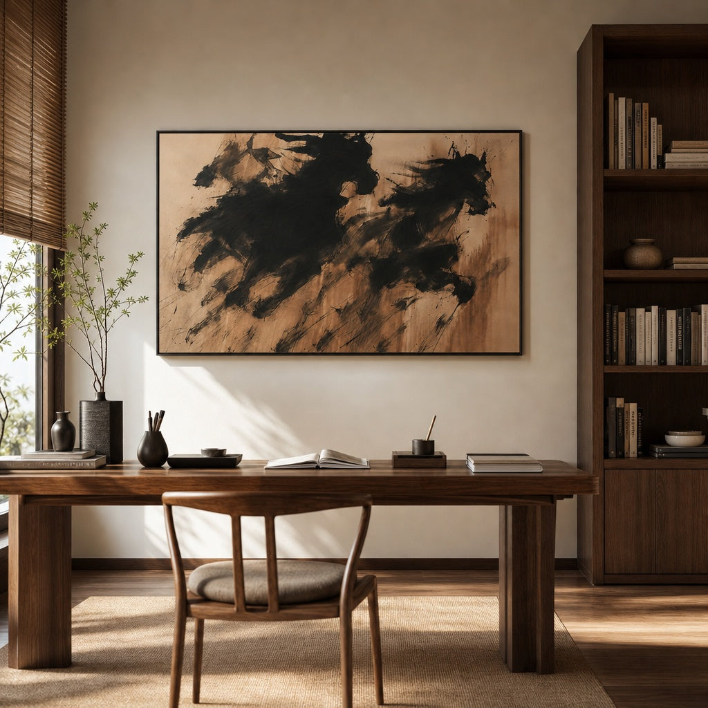 Black Abstract Horse Texture Painting