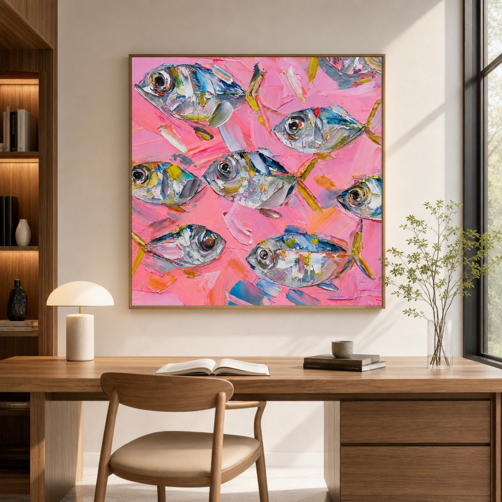 Pink Ocean Fish Abstract Painting