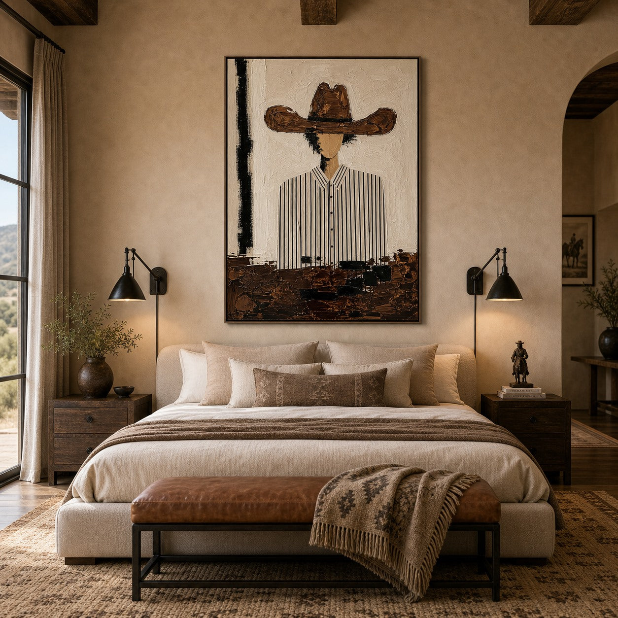 Striped Cowboy - Hand-Painted Western Portrait Wall Art