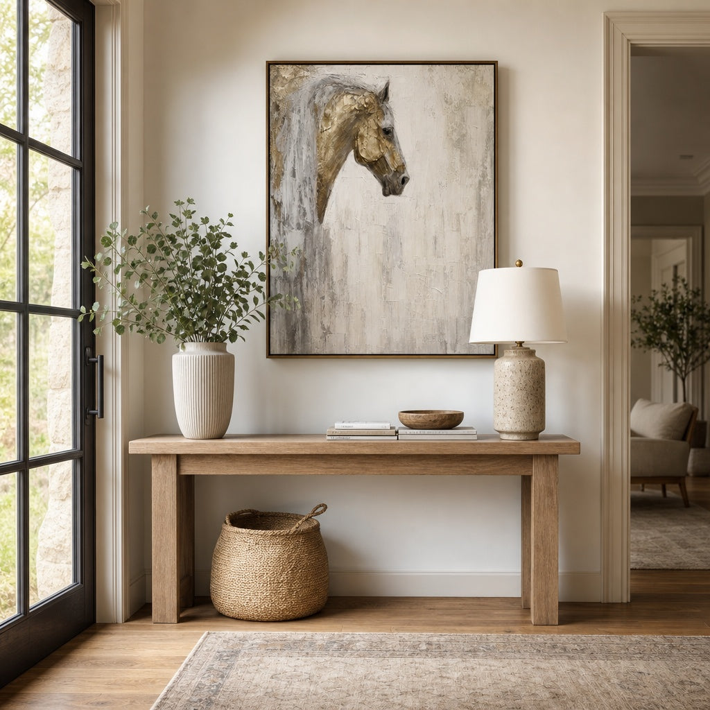 White Horse Minimalist Portrait Painting