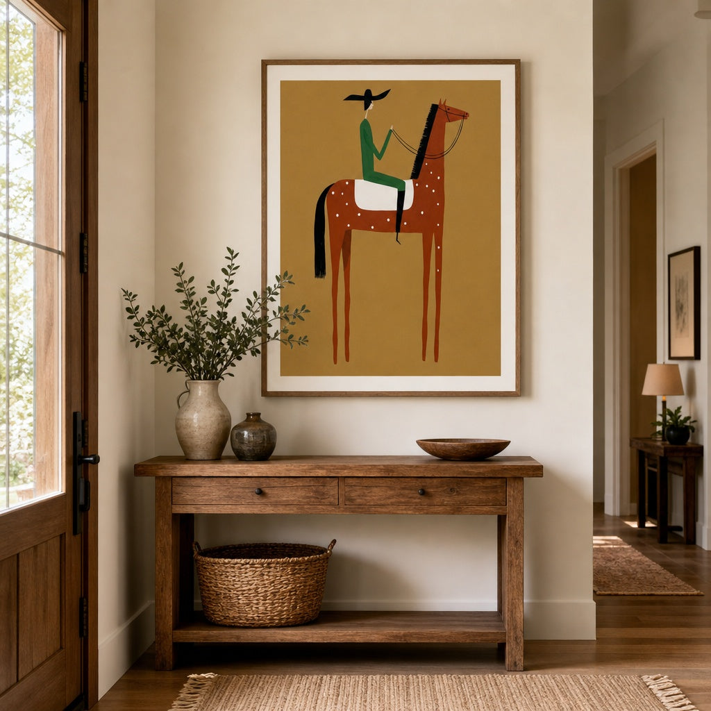 Minimalist Western Horse Rider Painting
