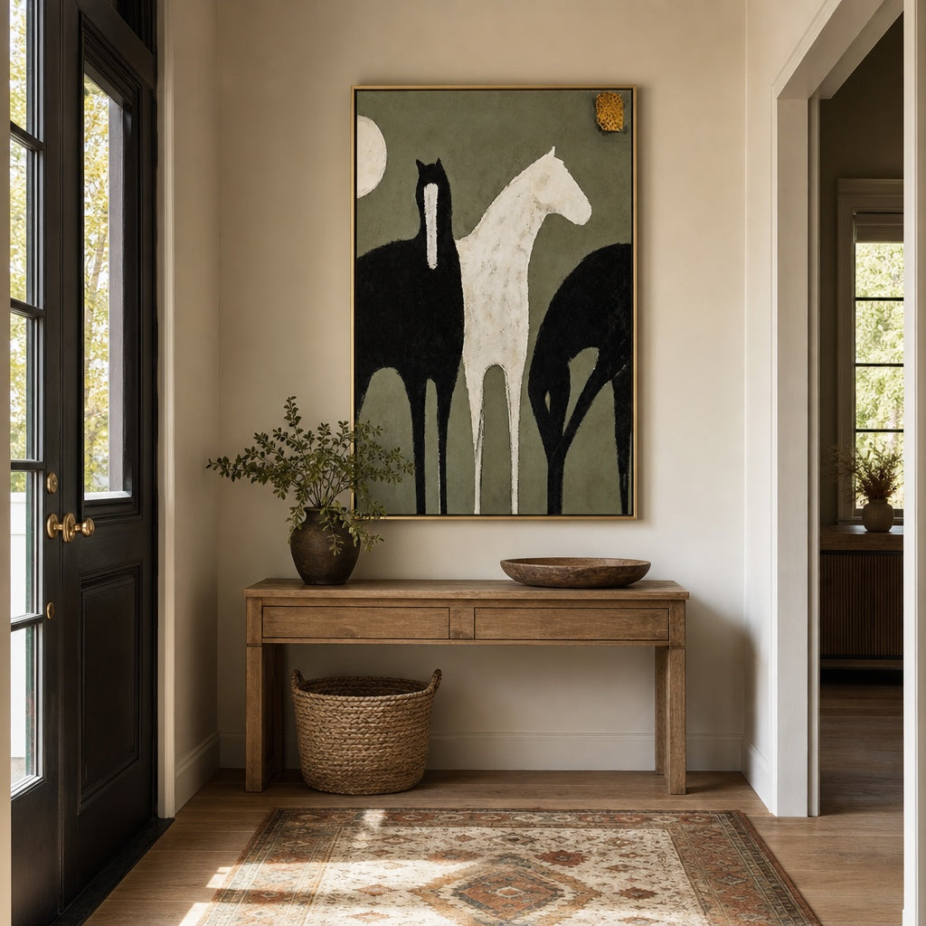 Black and White Horse Silhouette Painting