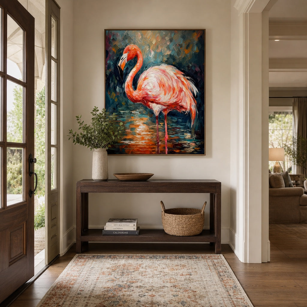Pink Flamingo Coastal Bird Painting