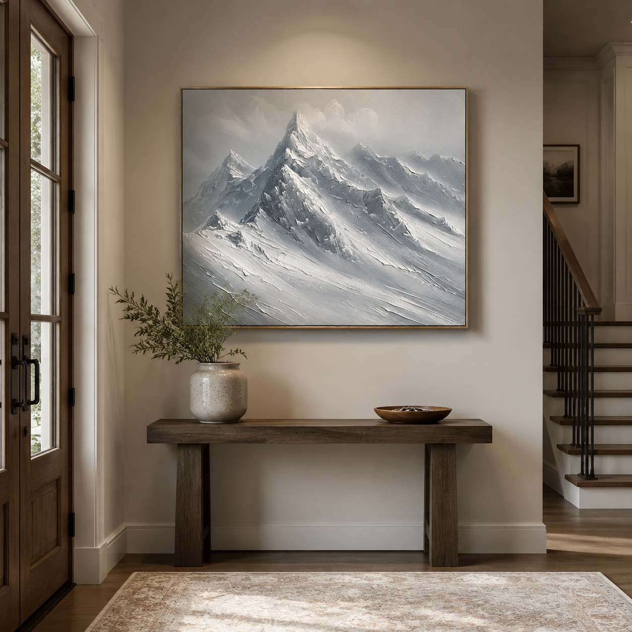 Silver Mountain Majesty – Gray Textured Snowy Peak Painting
