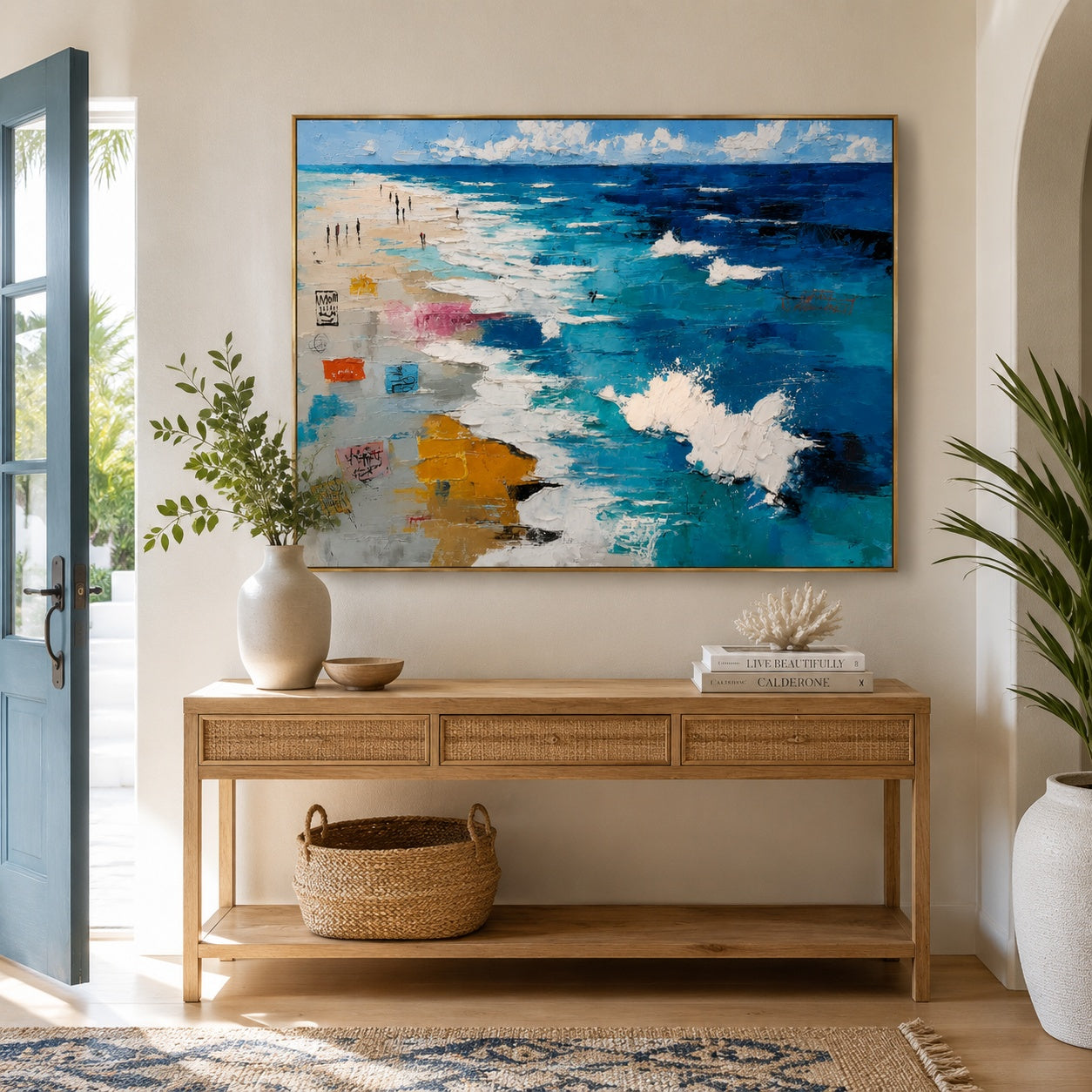 Turquoise Ocean Shore – Textured Abstract Beach Painting