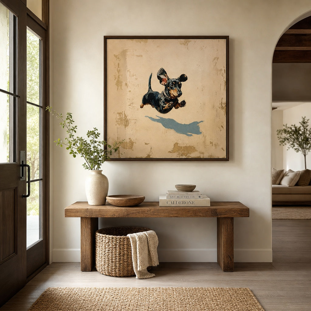 Flying Dachshund Dog Minimalist Painting
