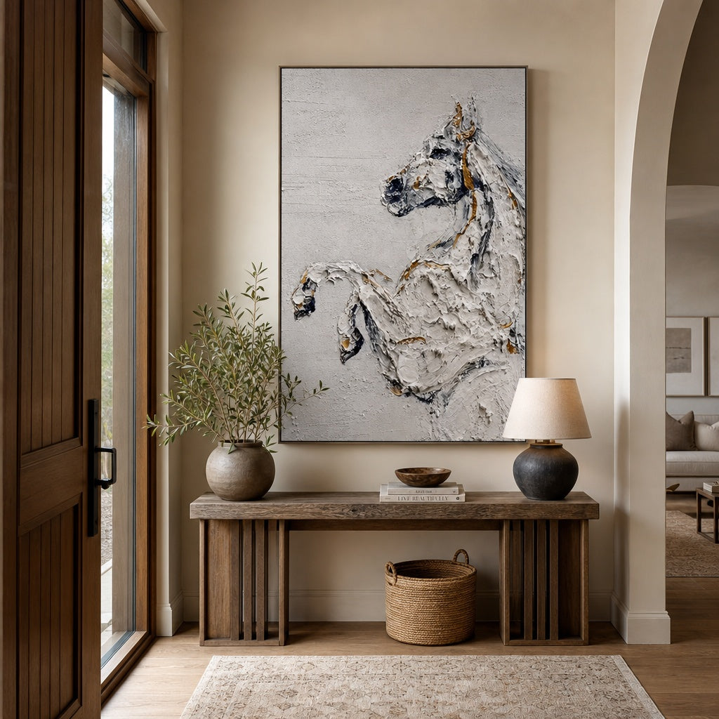 White Horse Textured Abstract Painting