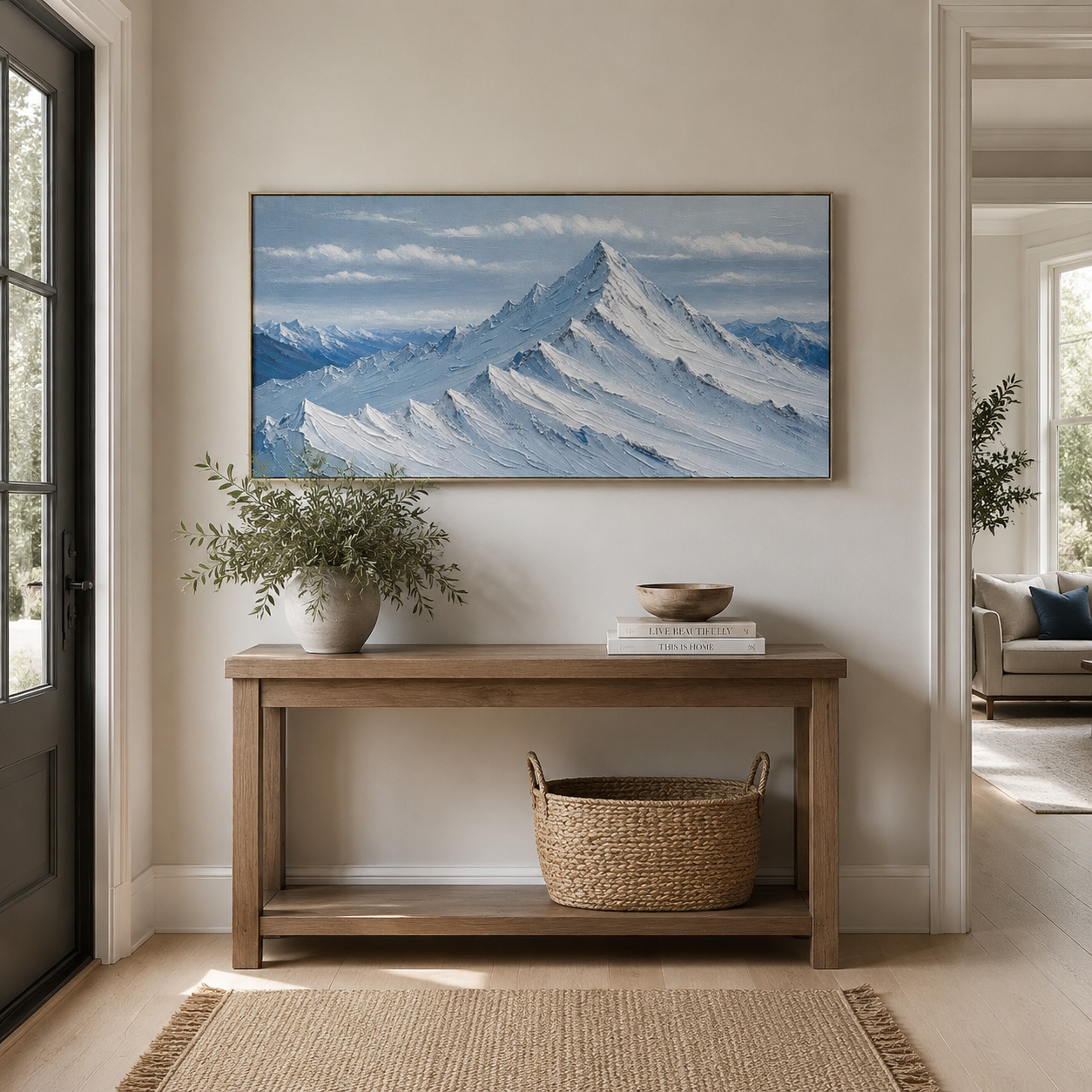 Alpine Stillness – Blue Textured Mountain Landscape Painting