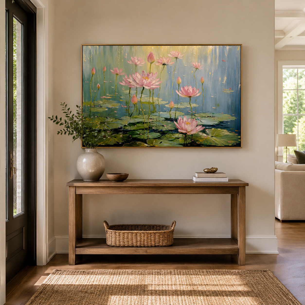 Lotus Garden in Bloom – Pink Impressionist Floral Painting
