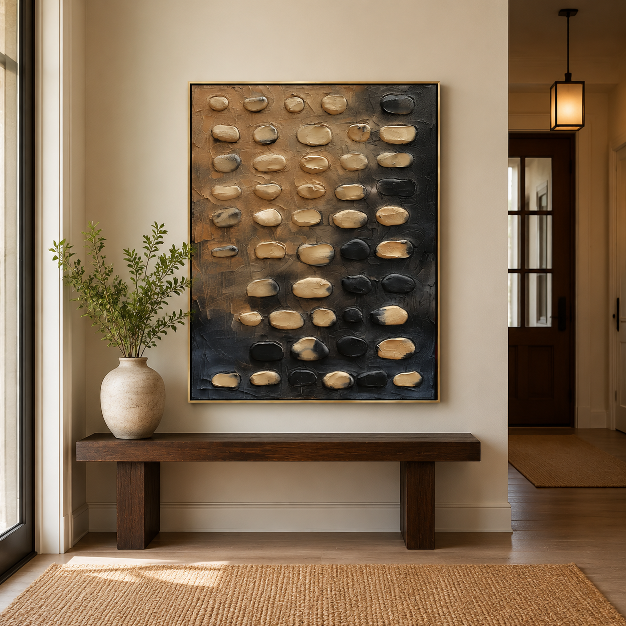 Earthstone Rhythm – Brown and Black Textured Abstract Painting