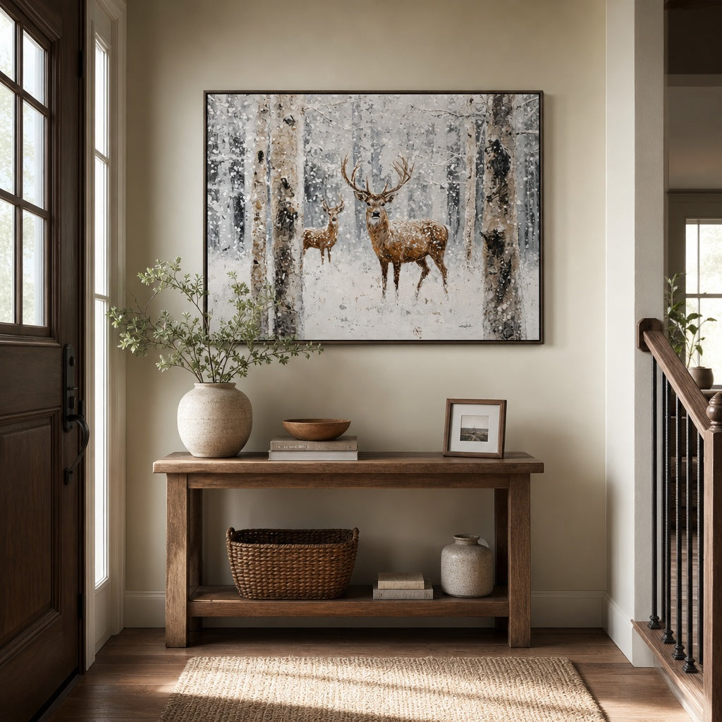 Winter Forest Deer Landscape Painting
