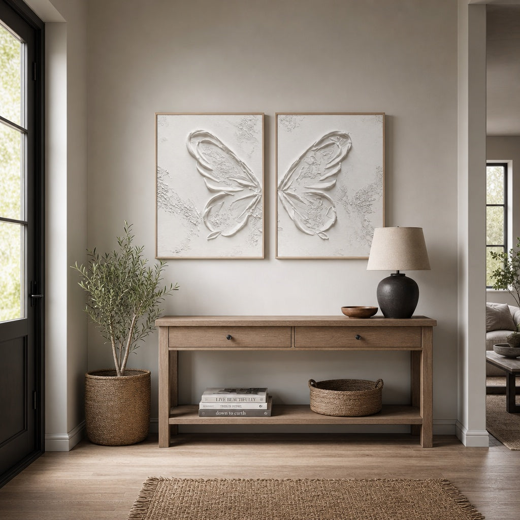 White Butterfly Relief Texture Painting