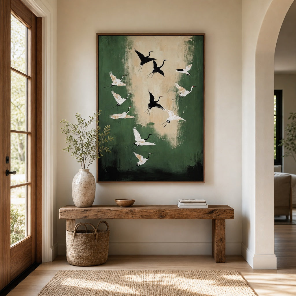 Flying Cranes Nature Landscape Painting