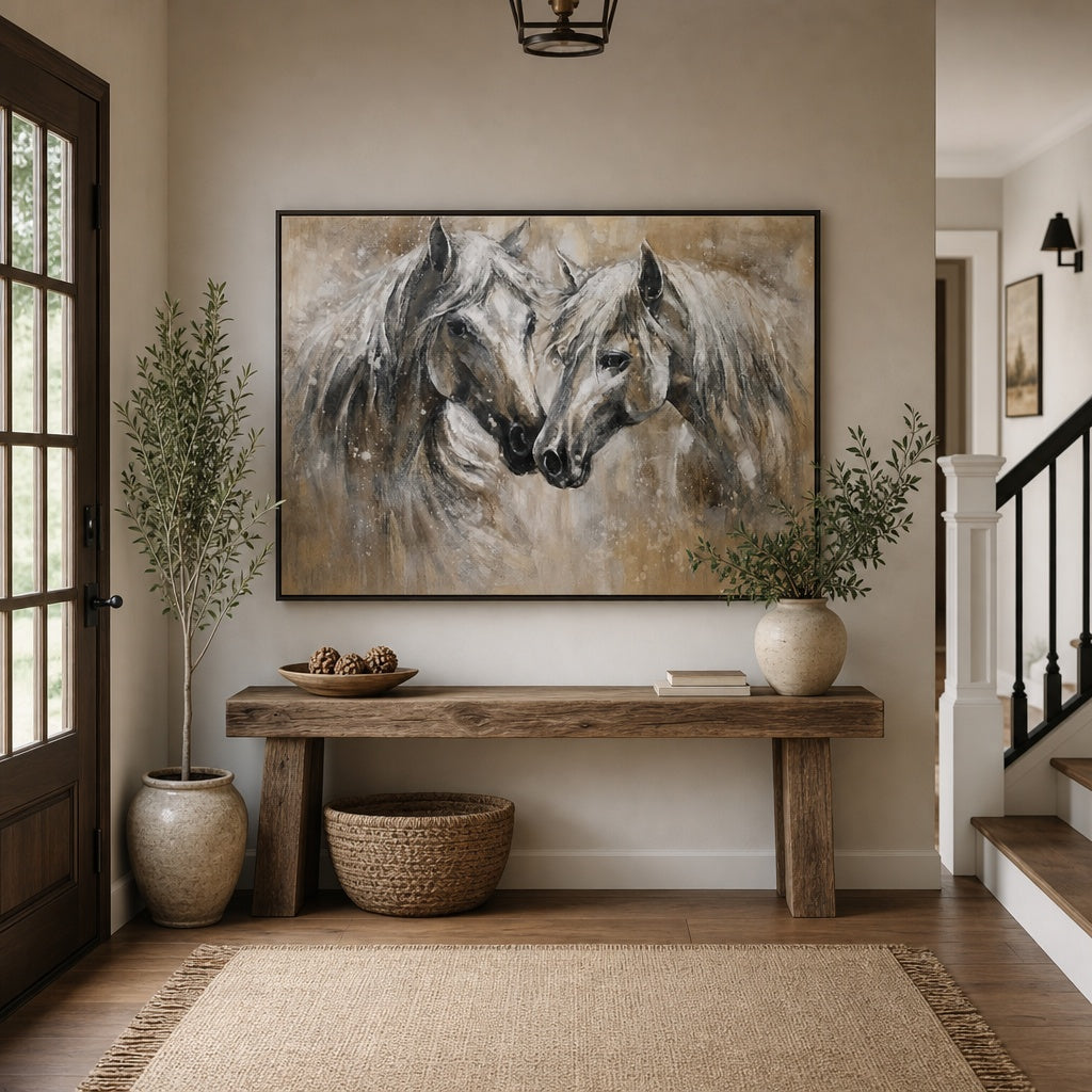 White Horse Couple Portrait Painting