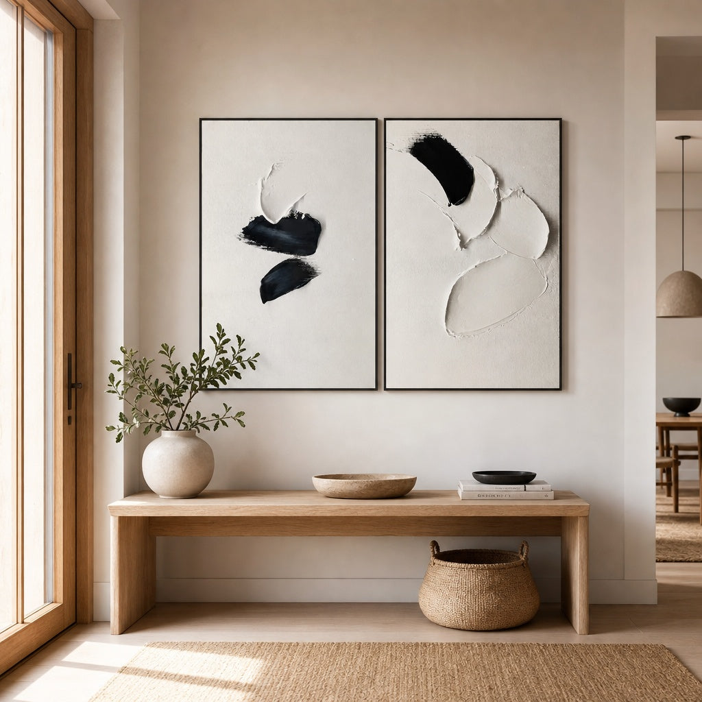 Monochrome Organic Gesture Diptych