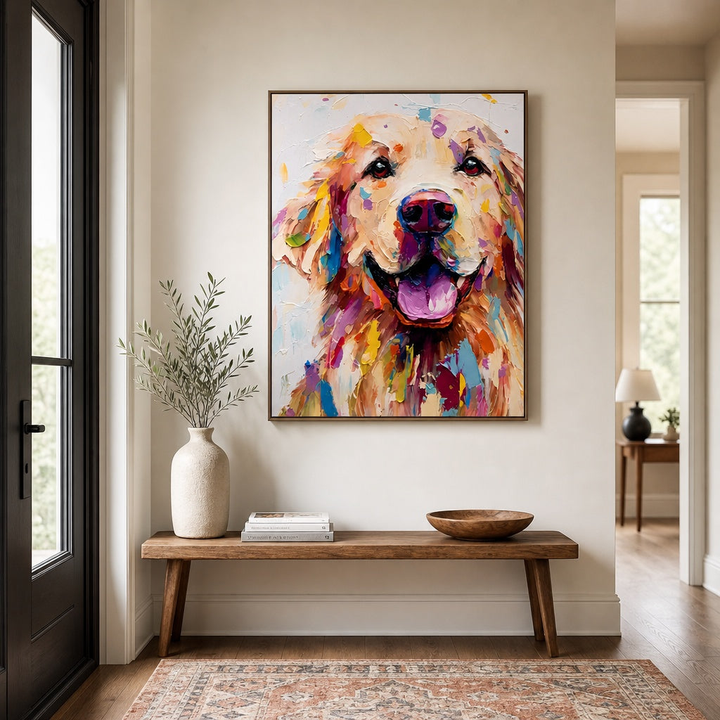 Colorful Golden Retriever Portrait Painting