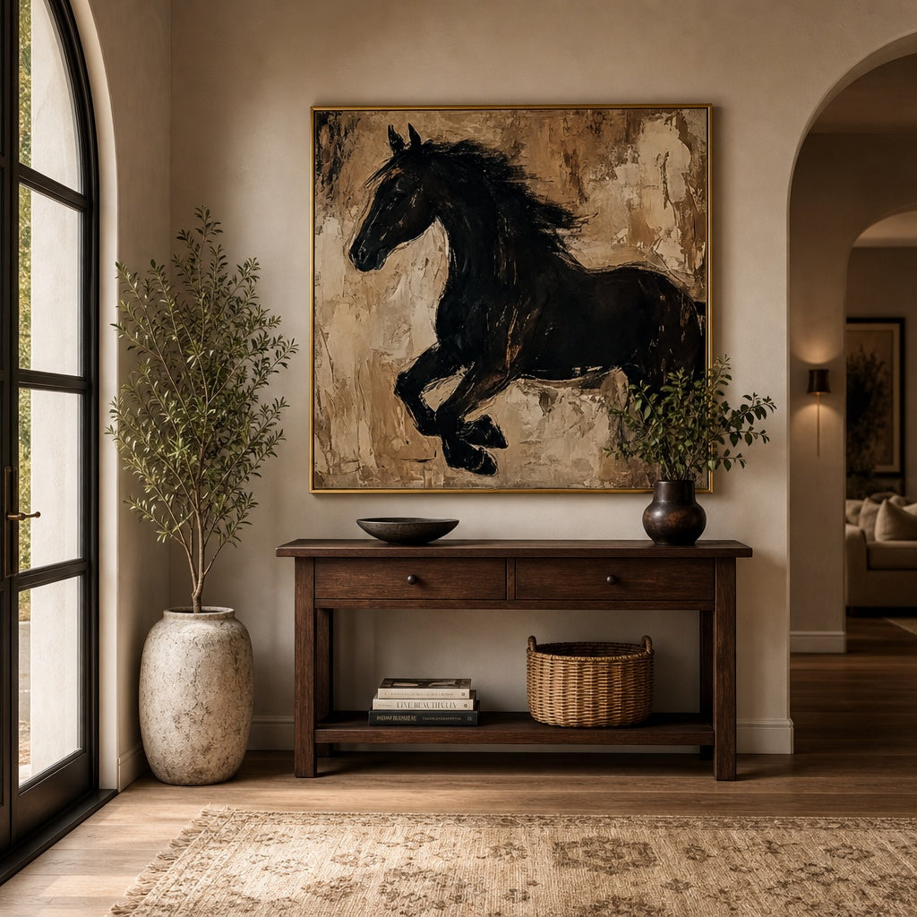 Black Horse Abstract Equestrian Painting