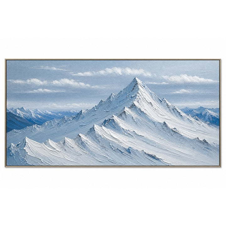 Alpine Stillness – Blue Textured Mountain Landscape Painting