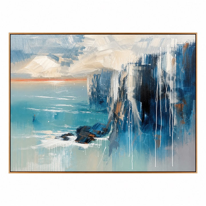 Azure Coastal Cliffs – Blue Abstract Seascape Painting