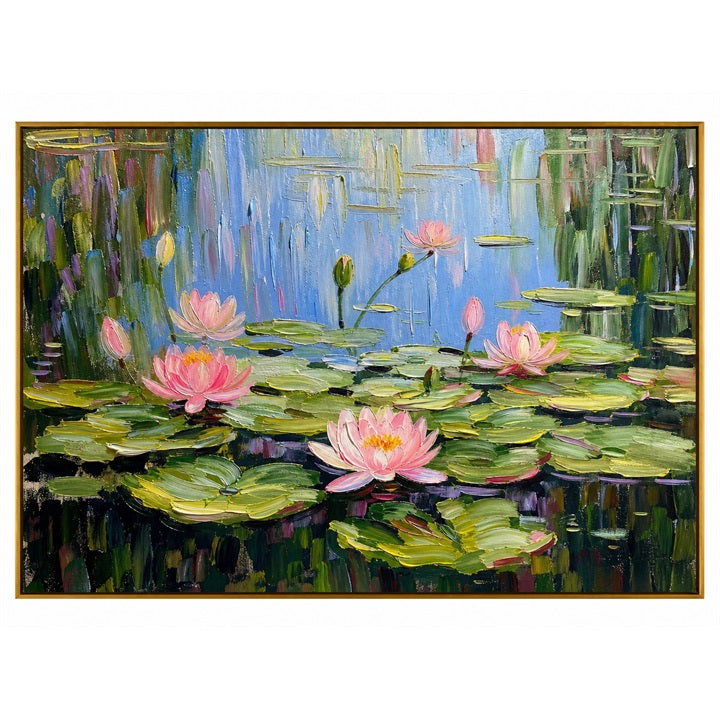 Pink Lotus Pond – Impressionist Floral Landscape Painting