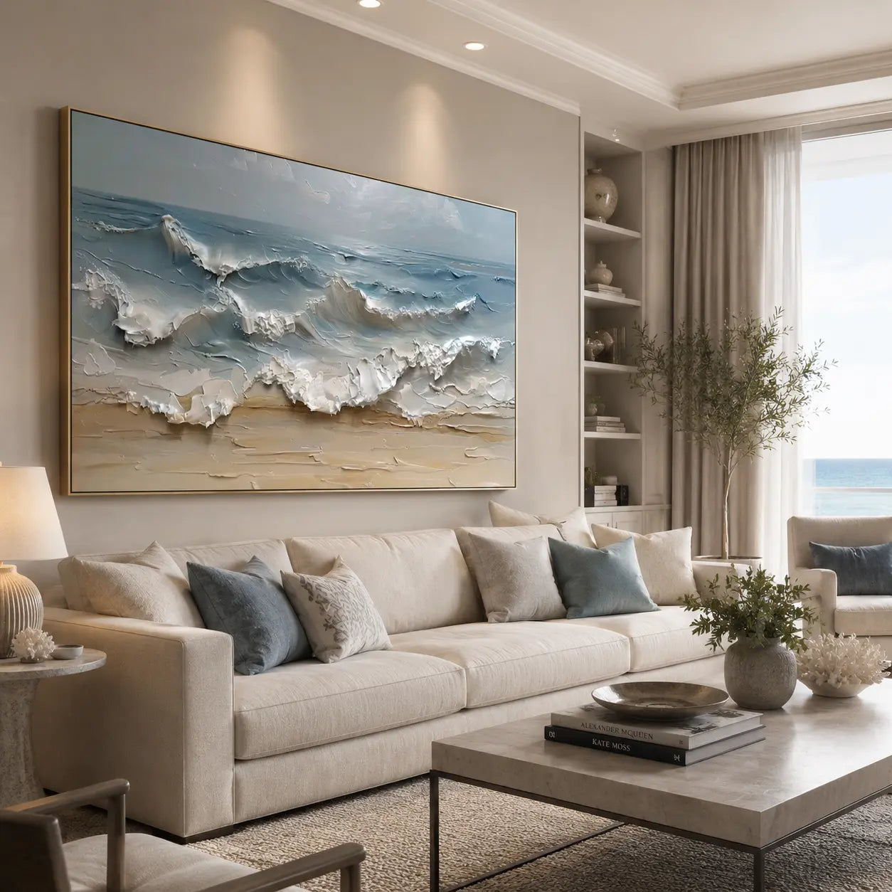 Ocean Whisper – Hand-Painted Textured Coastal Waves Oil Painting