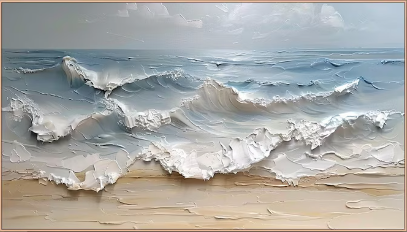 Ocean Whisper – Hand-Painted Textured Coastal Waves Oil Painting