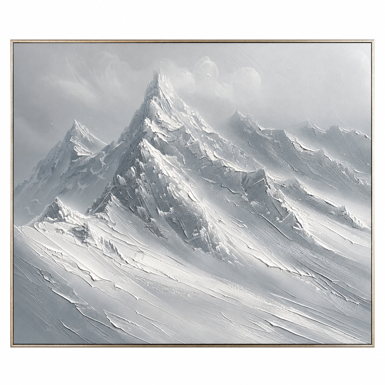 Silver Mountain Majesty – Gray Textured Snowy Peak Painting