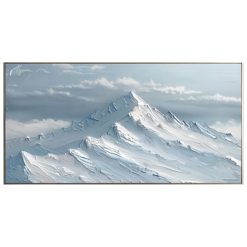 Blue Snow Mountain Peaks – Textured Alpine Landscape Painting