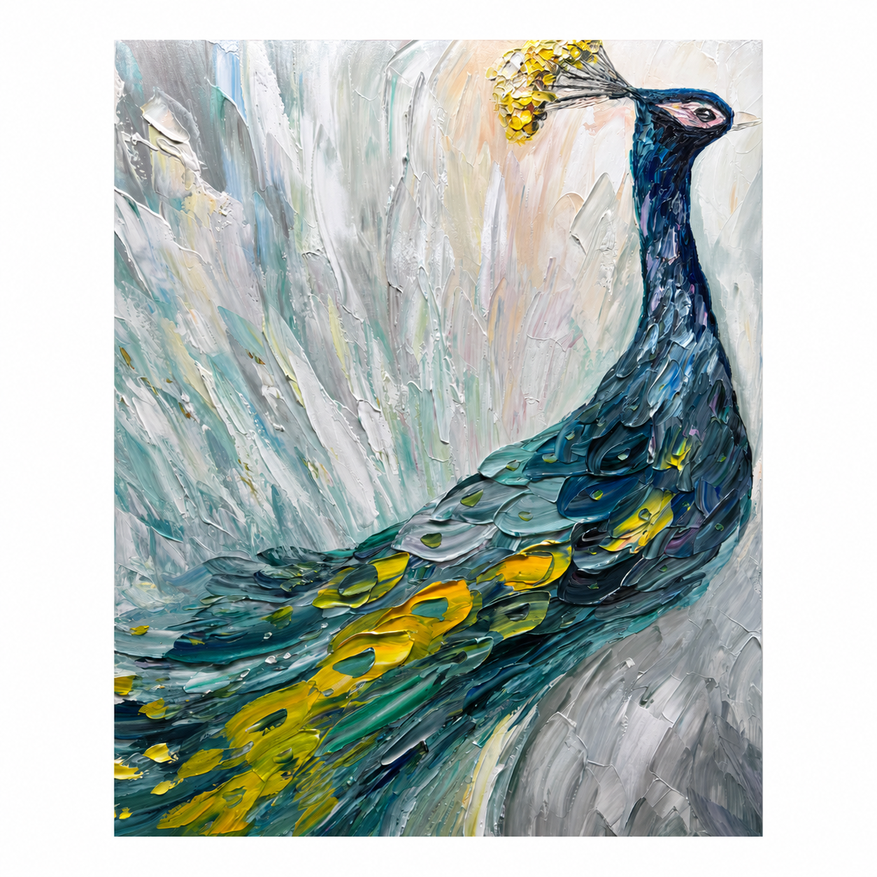 Blue Peacock Textured Bird Painting