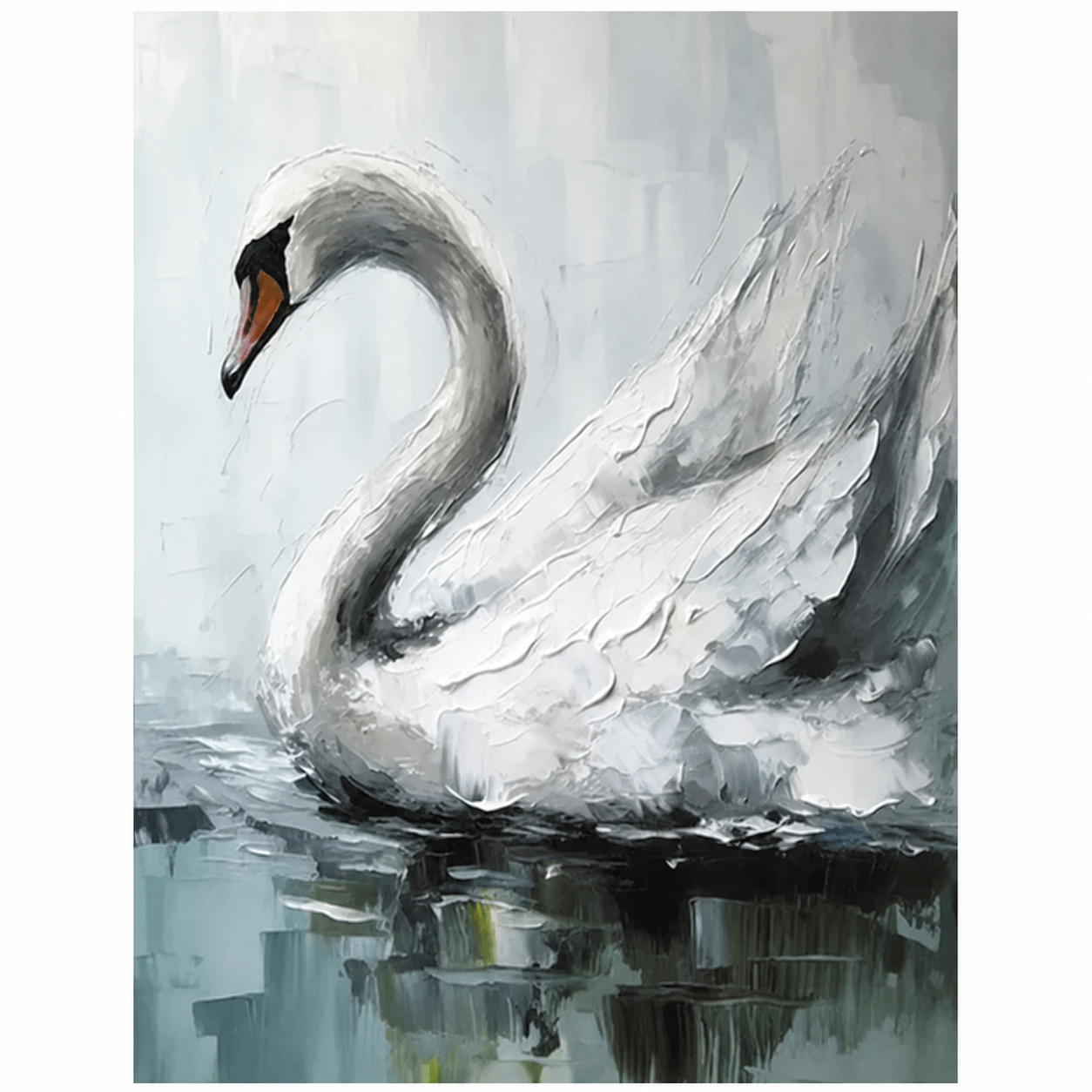 White Swan Lake Textured Painting