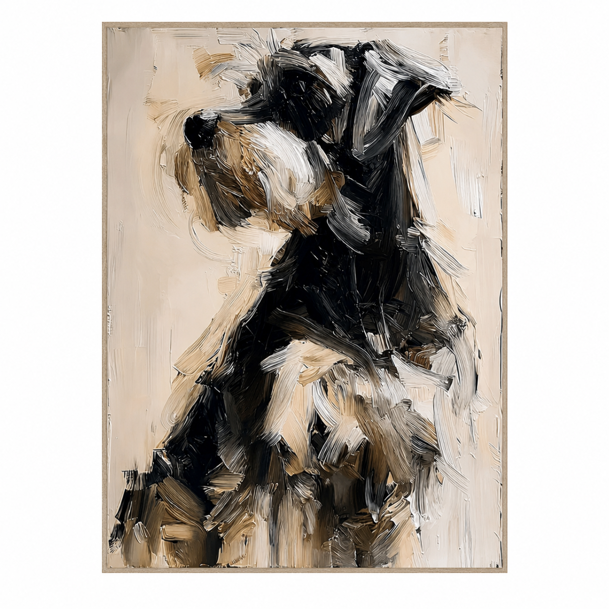 Black and White Dog Textured Portrait Painting