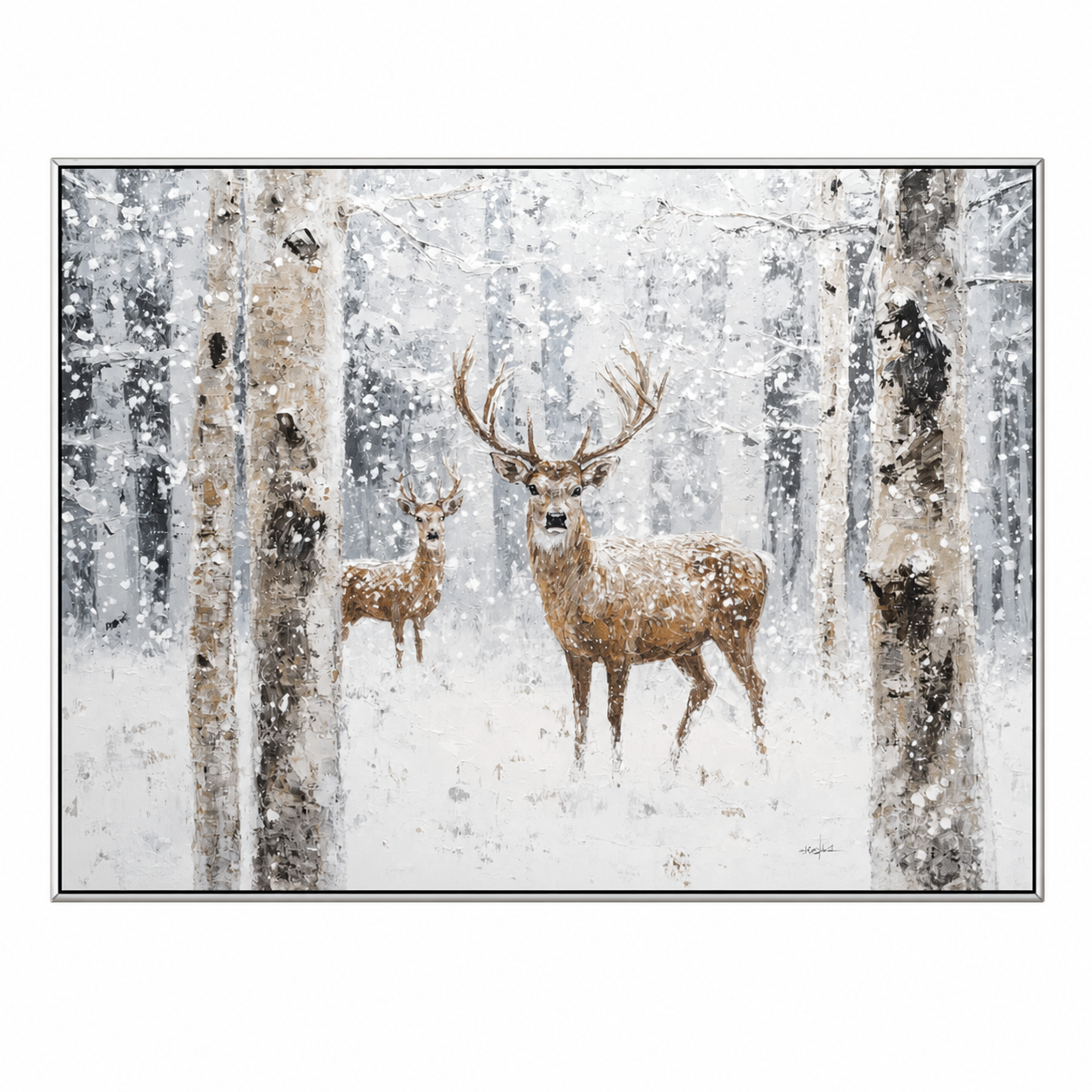 Winter Forest Deer Landscape Painting