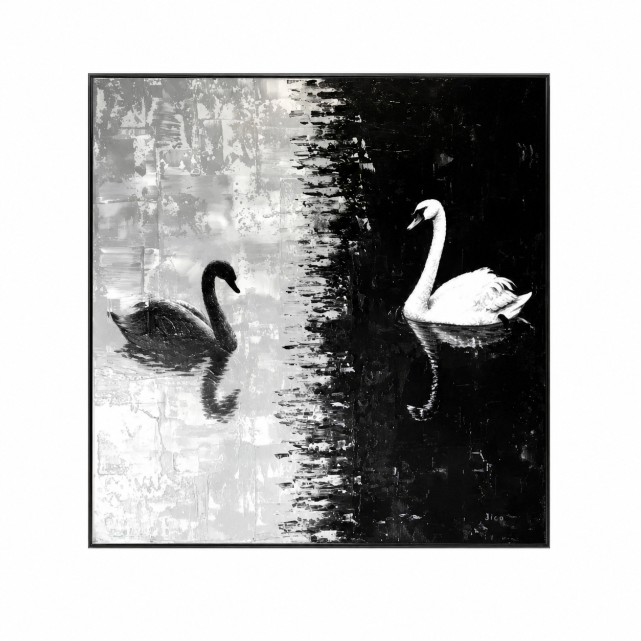 Black and White Swan Lake Painting