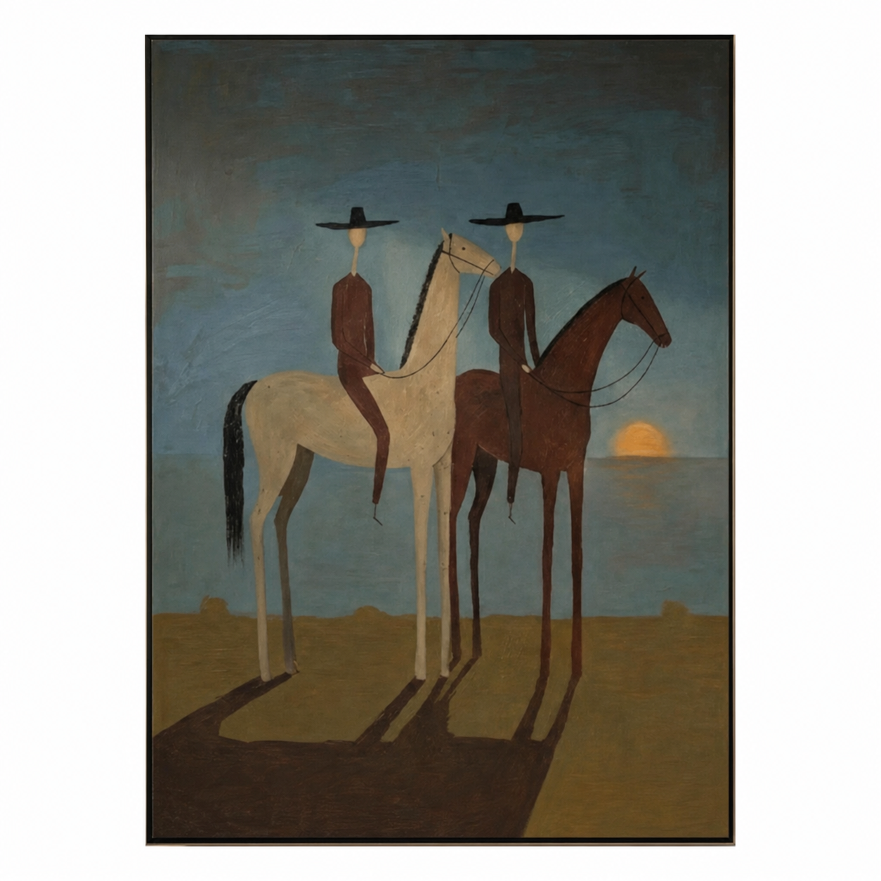 Vintage Horse Riders Sunset Painting