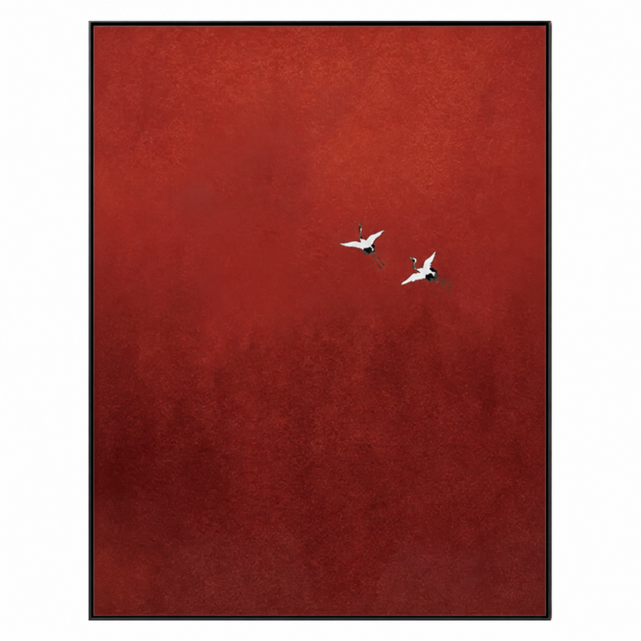 Red Sky Flying Birds Abstract Painting